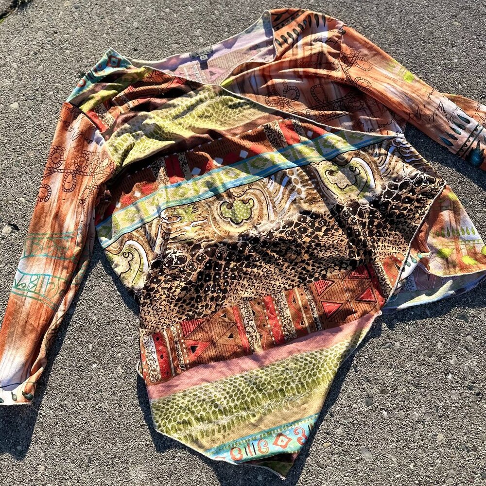 Vintage asymmetrical Y2K Caia multicolor and patchwork graphic long sleeve top